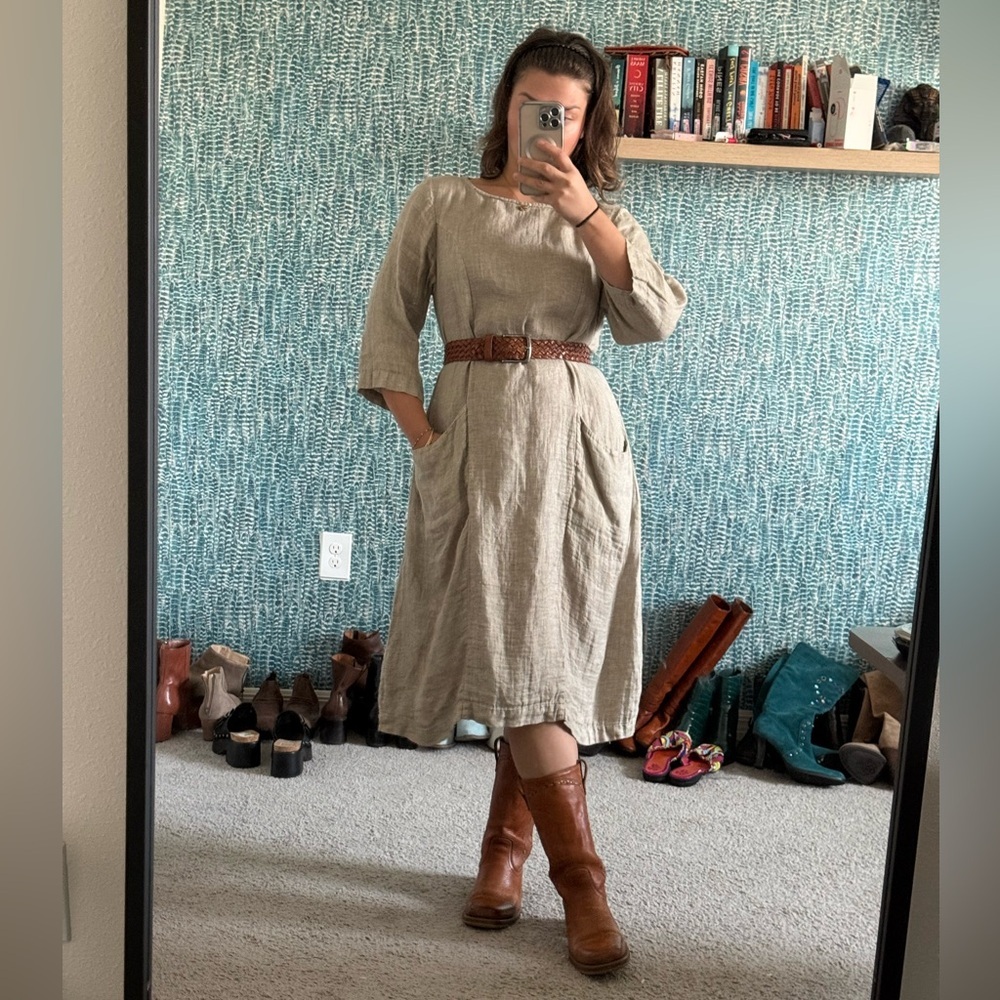 Flax size small Beige Midi Dress with pockets